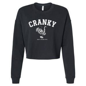 Cranky Fishing Reel Pun Humor Fishermen Hoilday Cropped Pullover Crew