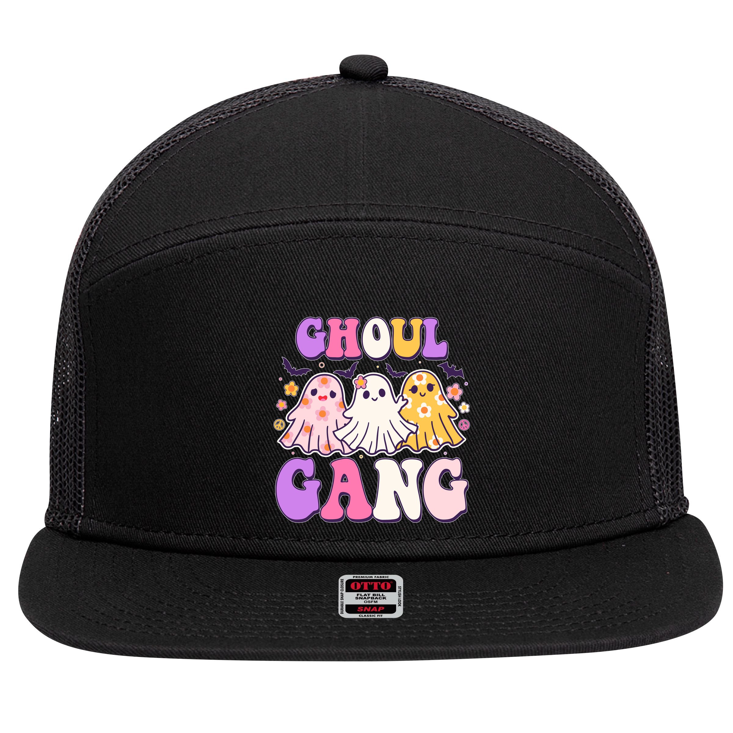 Cute Funny Retro Ghoul Gang Ghosts 7 Panel Mesh Trucker Snapback Hat