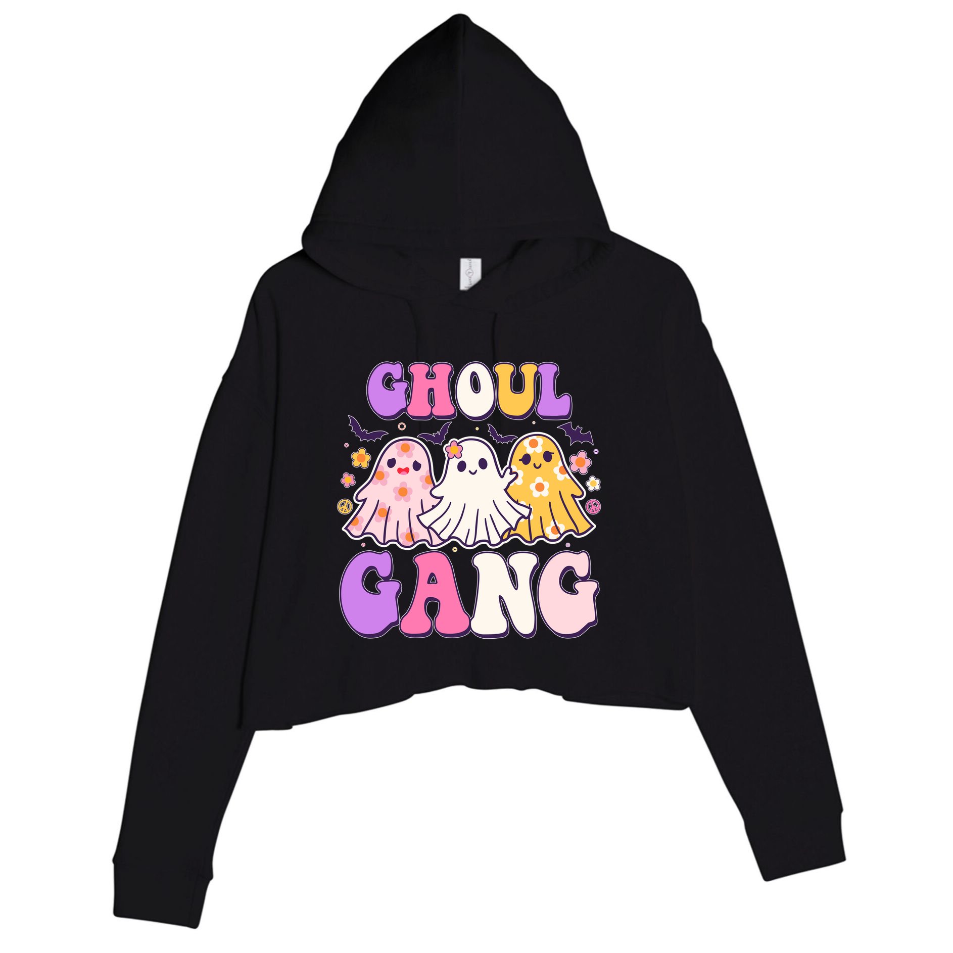 Cute Funny Retro Ghoul Gang Ghosts Crop Fleece Hoodie