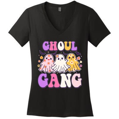 Cute Funny Retro Ghoul Gang Ghosts Women's V-Neck T-Shirt