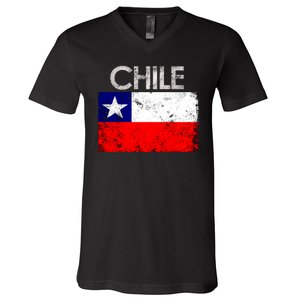 Chilean Flag Retro Chile V-Neck T-Shirt