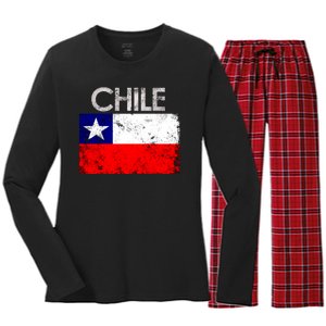 Chilean Flag Retro Chile Women's Long Sleeve Flannel Pajama Set 