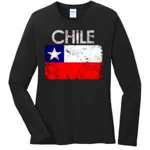 Chilean Flag Retro Chile Ladies Long Sleeve Shirt