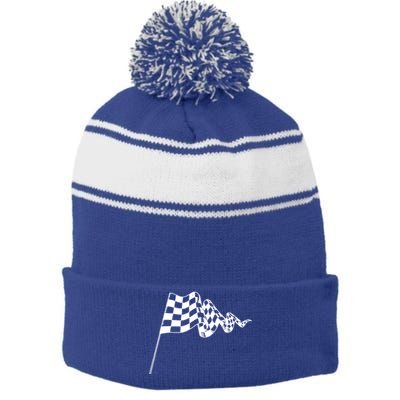 Checkered Flag Race Car Auto Racing Gift Stripe Pom Pom Beanie