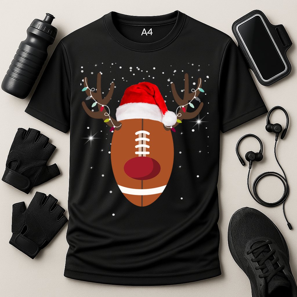 Christmas Football Reindeer Cooling Performance Crew T-Shirt