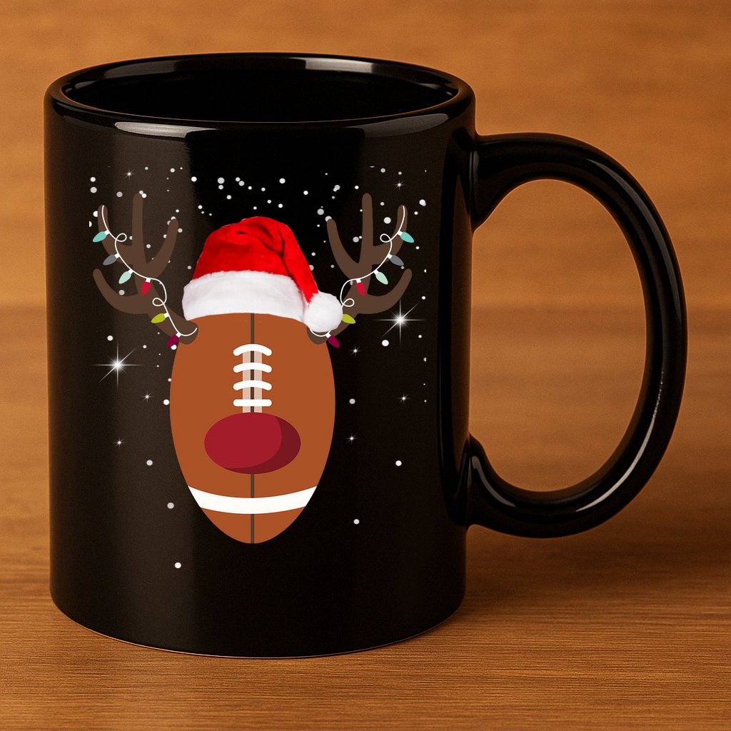 Christmas Football Reindeer 11oz C Handle Ceramic Mug