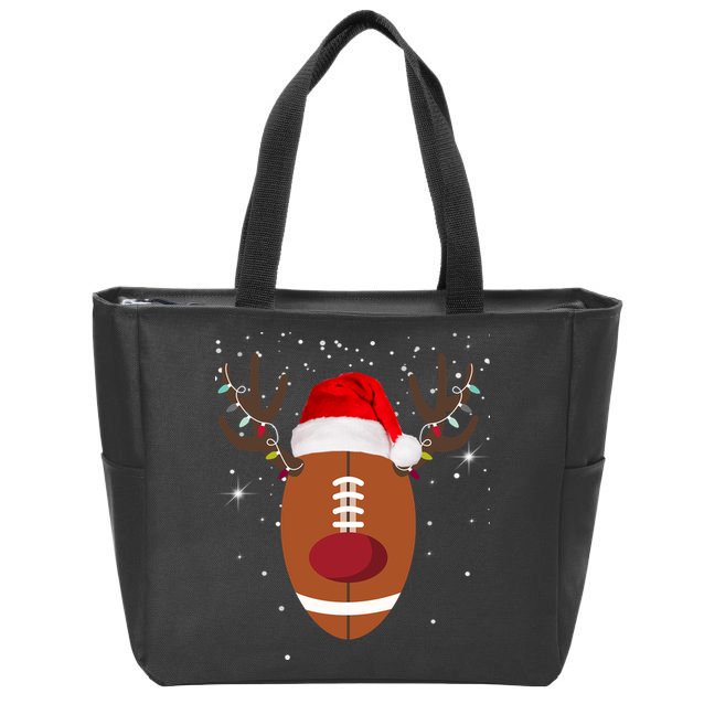 Christmas Football Reindeer Zip Tote Bag