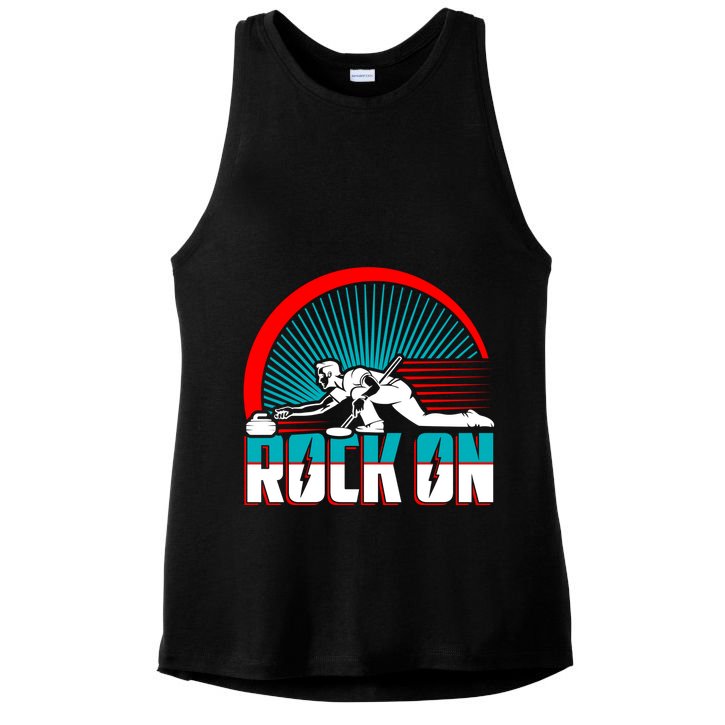 Cool Funny Rock On USA Curling Team Sports Fan Ladies PosiCharge Tri-Blend Wicking Tank