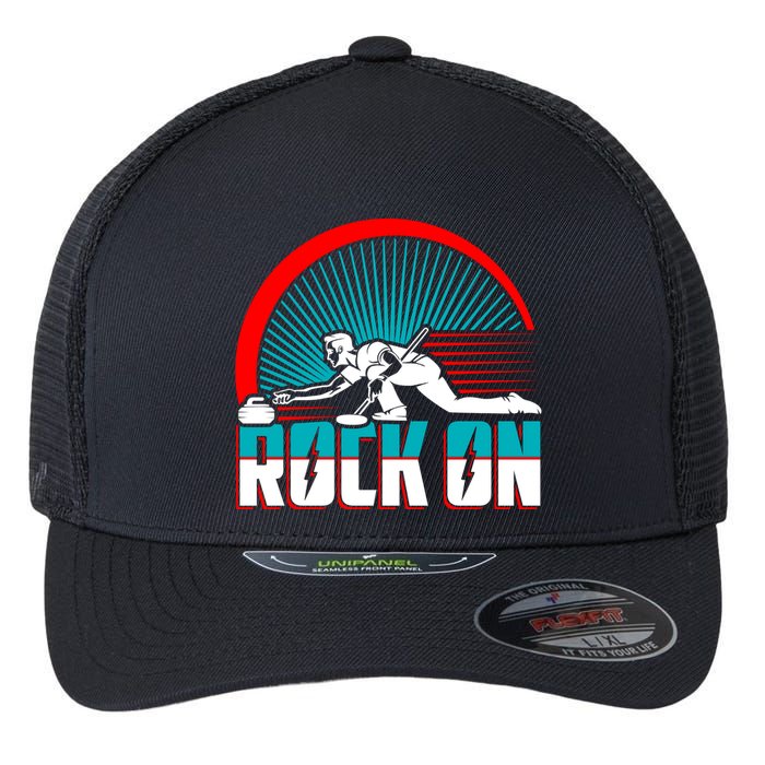 Cool Funny Rock On USA Curling Team Sports Fan Flexfit Unipanel Trucker Cap