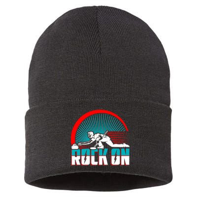 Cool Funny Rock On USA Curling Team Sports Fan Sustainable Knit Beanie
