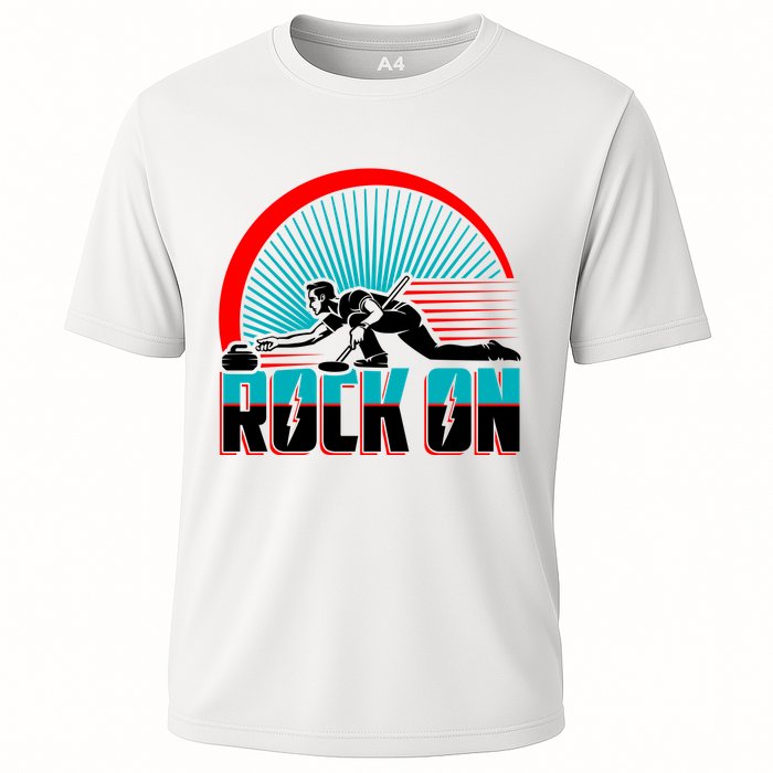 Cool Funny Rock On USA Curling Team Sports Fan Cooling Performance Crew T-Shirt