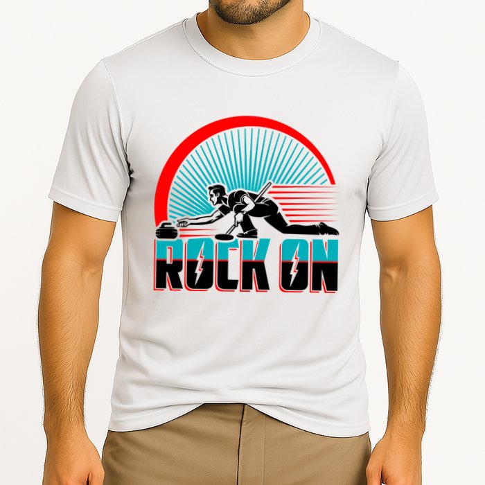 Cool Funny Rock On USA Curling Team Sports Fan Cooling Performance Crew T-Shirt