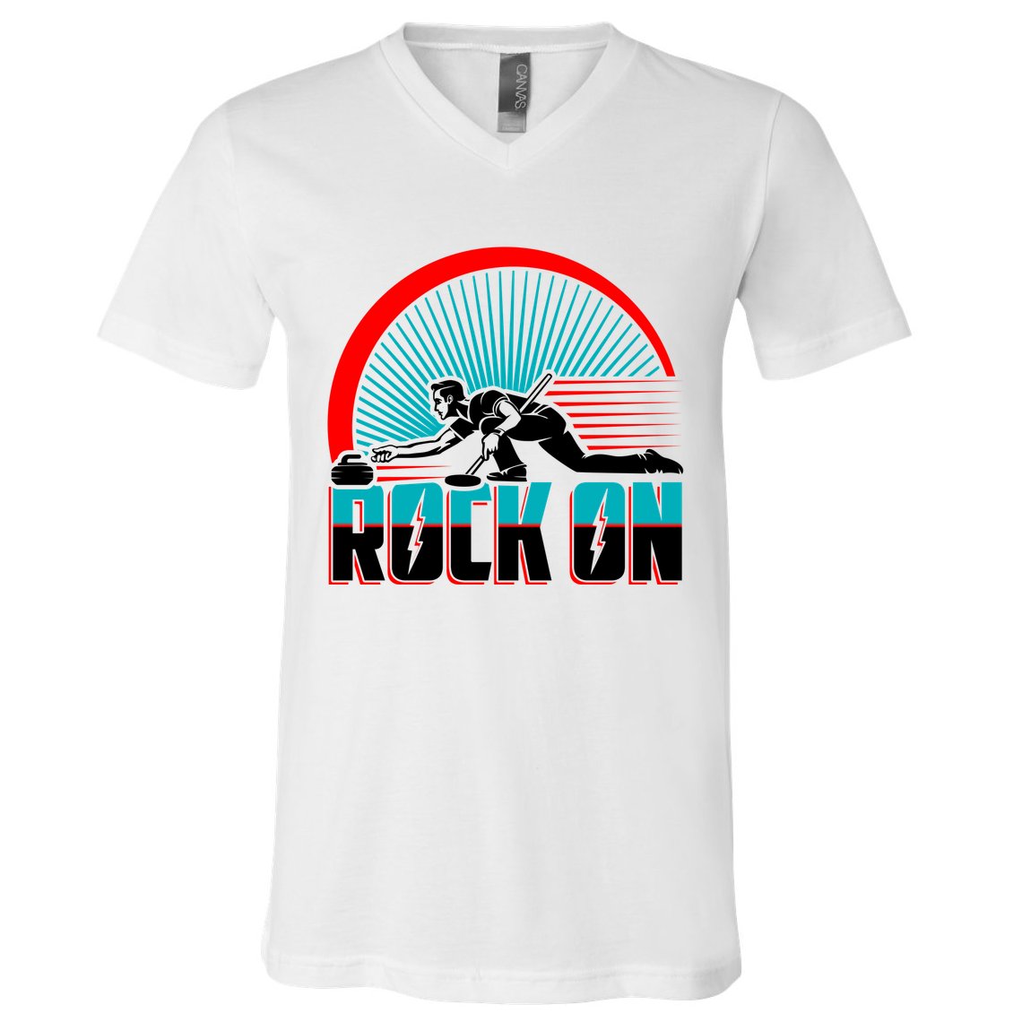Cool Funny Rock On USA Curling Team Sports Fan V-Neck T-Shirt