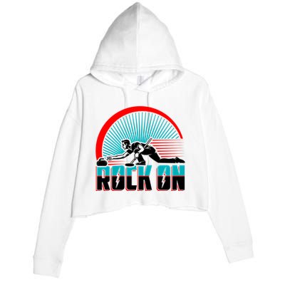 Cool Funny Rock On USA Curling Team Sports Fan Crop Fleece Hoodie