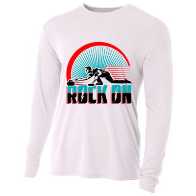 Cool Funny Rock On USA Curling Team Sports Fan Cooling Performance Long Sleeve Crew