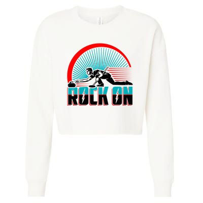 Cool Funny Rock On USA Curling Team Sports Fan Cropped Pullover Crew