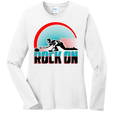 Cool Funny Rock On USA Curling Team Sports Fan Ladies Long Sleeve Shirt