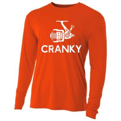 Cranky Fishing Reel Pun Humor Fisher Cooling Performance Long Sleeve Crew