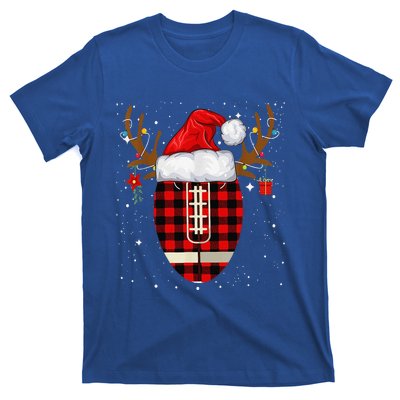 Christmas Football Reindeer Santa Hat Sport Lovers Gift T-Shirt