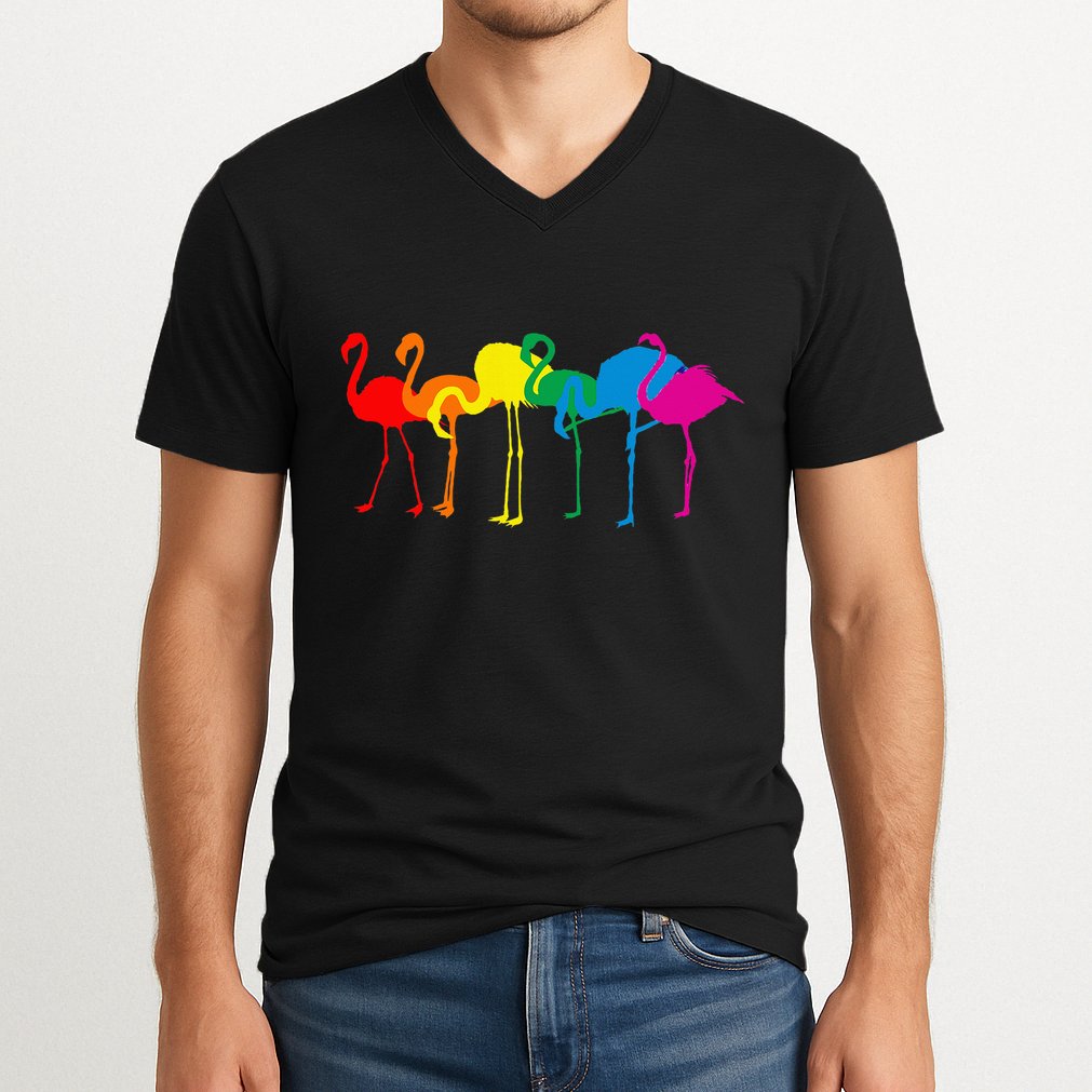 Cute Flamingo Rainbow Flamingo V-Neck T-Shirt
