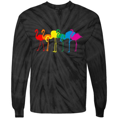 Cute Flamingo Rainbow Flamingo Tie-Dye Long Sleeve Shirt