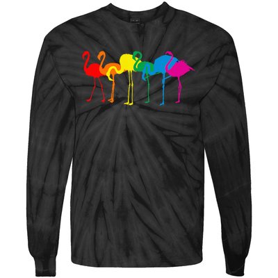 Cute Flamingo Rainbow Flamingo Tie-Dye Long Sleeve Shirt