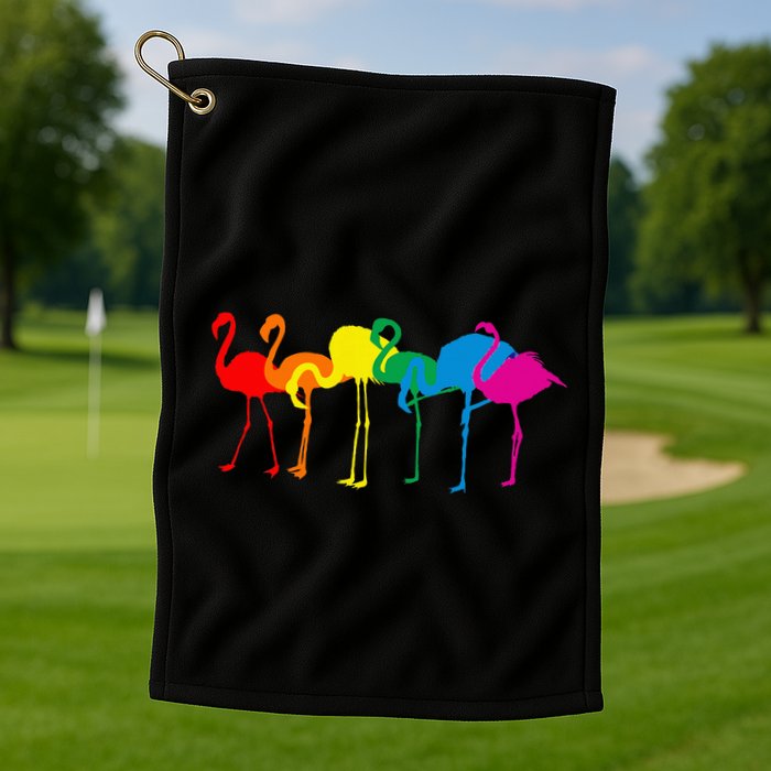 Cute Flamingo Rainbow Flamingo Golf Towel