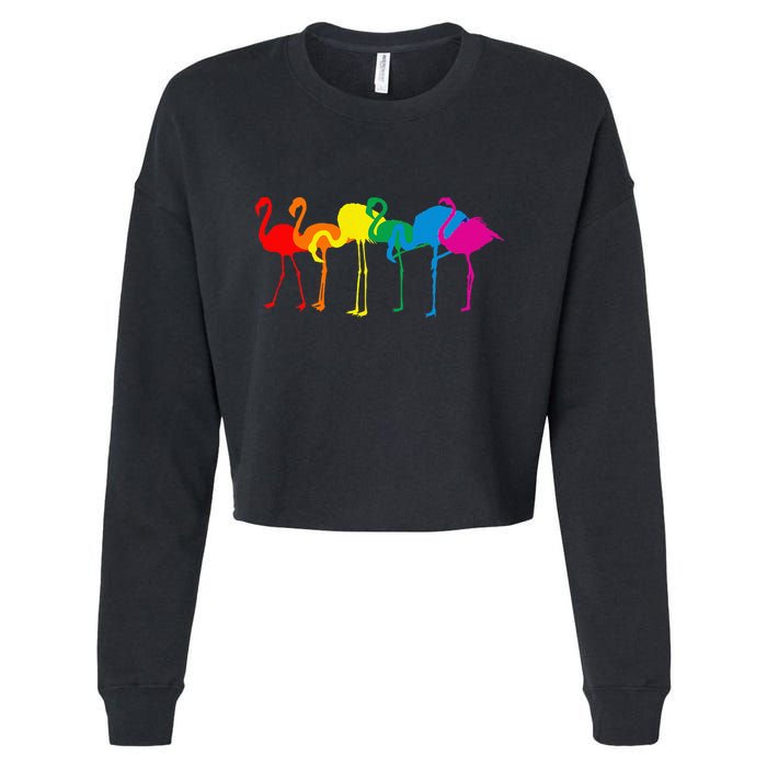Cute Flamingo Rainbow Flamingo Cropped Pullover Crew