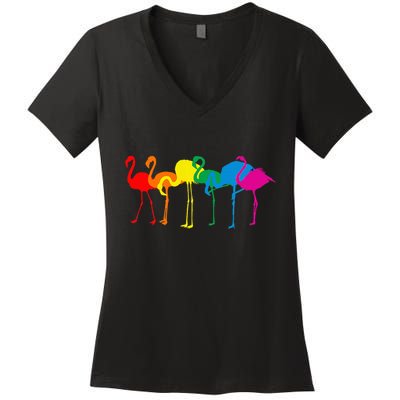 Cute Flamingo Rainbow Flamingo Women's V-Neck T-Shirt