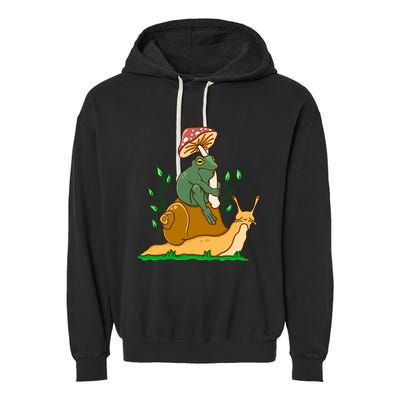 Cute Frog Riding A Snail A Whimsical Illustration Garment-Dyed Fleece Hoodie