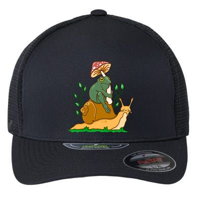 Cute Frog Riding A Snail A Whimsical Illustration Flexfit Unipanel Trucker Cap