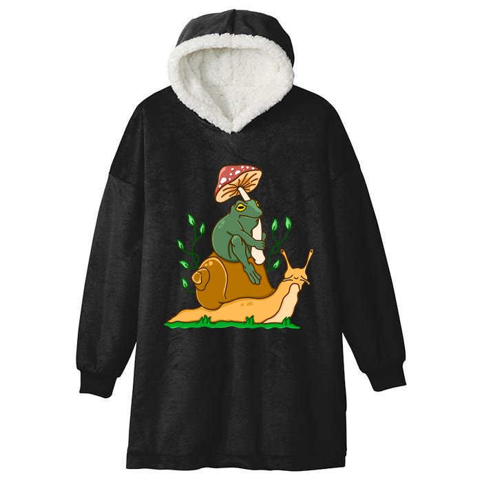 Cute Frog Riding A Snail A Whimsical Illustration Hooded Wearable Blanket