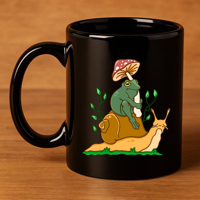 Cute Frog Riding A Snail A Whimsical Illustration 11oz C Handle Ceramic Mug