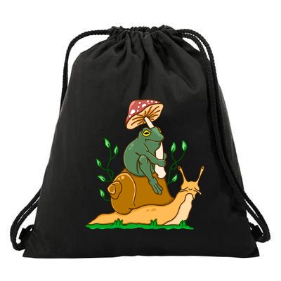 Cute Frog Riding A Snail A Whimsical Illustration Drawstring Bag
