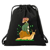 Cute Frog Riding A Snail A Whimsical Illustration Drawstring Bag