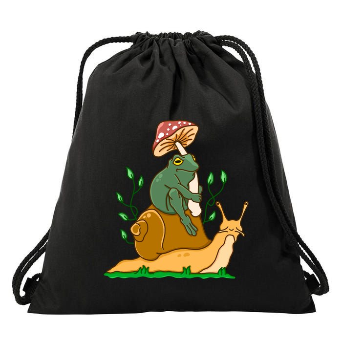 Cute Frog Riding A Snail A Whimsical Illustration Drawstring Bag