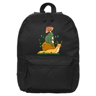 Cute Frog Riding A Snail A Whimsical Illustration 16 in Basic Backpack
