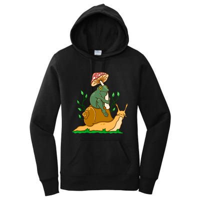 Cute Frog Riding A Snail A Whimsical Illustration Women's Pullover Hoodie