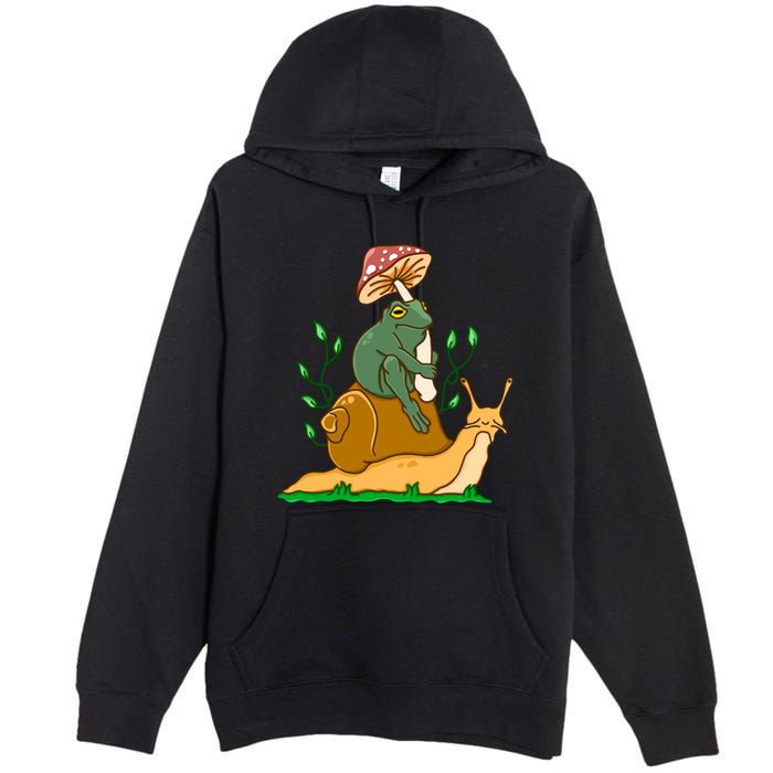 Cute Frog Riding A Snail A Whimsical Illustration Premium Pullover Hoodie