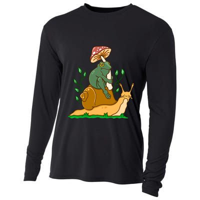 Cute Frog Riding A Snail A Whimsical Illustration Cooling Performance Long Sleeve Crew