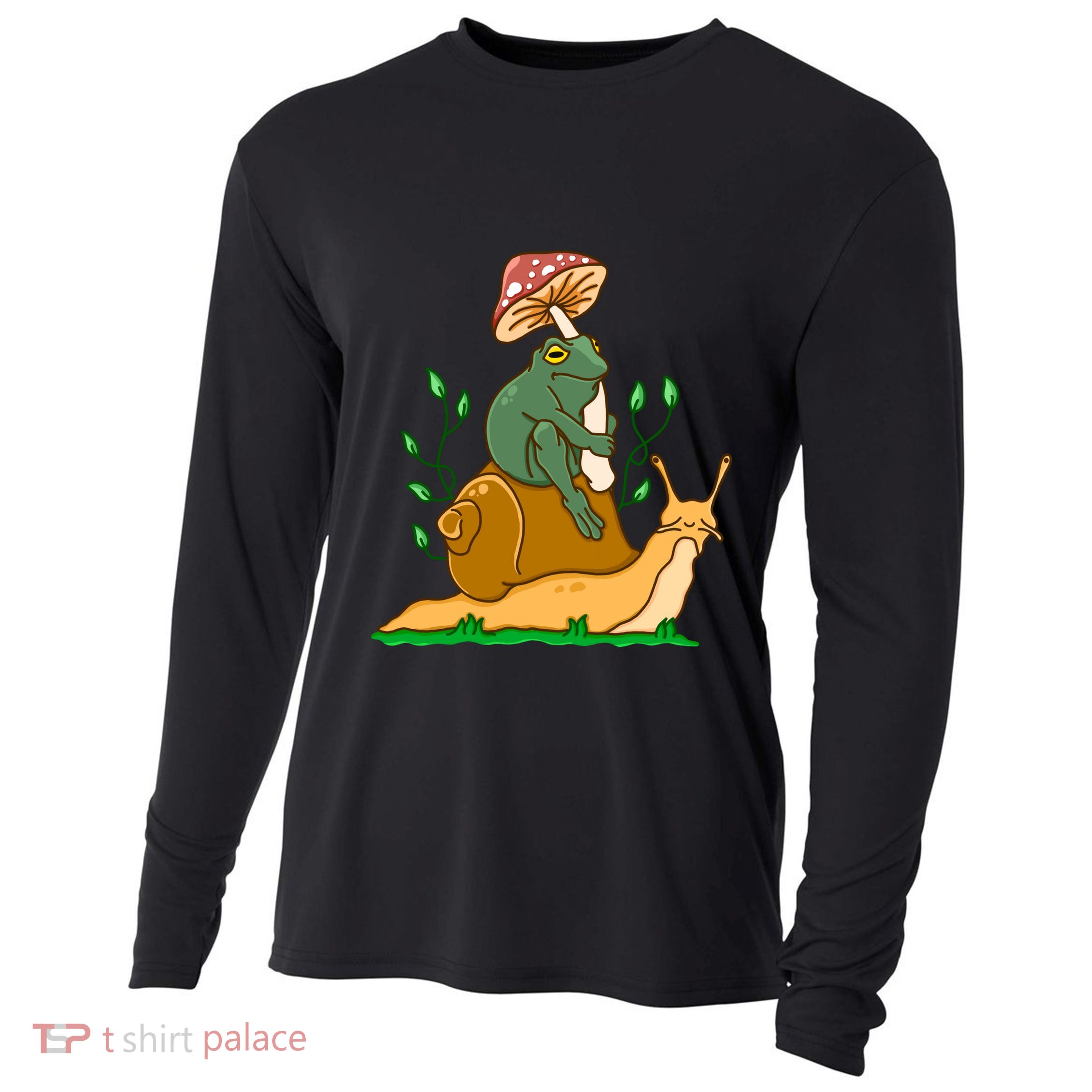 Cute Frog Riding A Snail A Whimsical Illustration Cooling Performance Long Sleeve Crew
