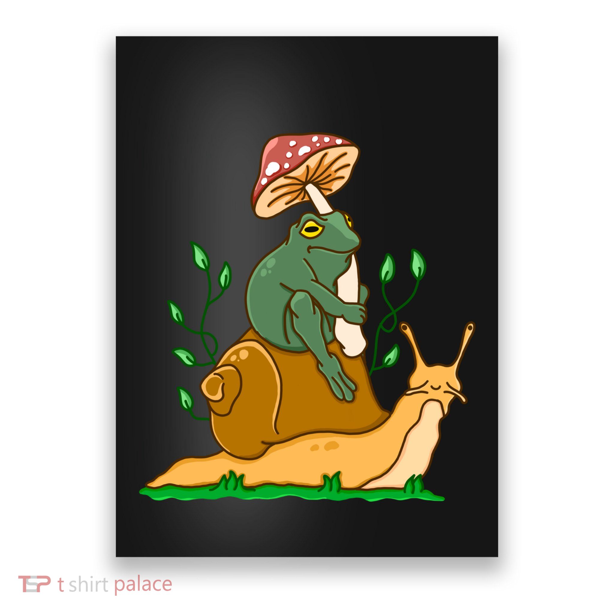 Cute Frog Riding A Snail A Whimsical Illustration Poster