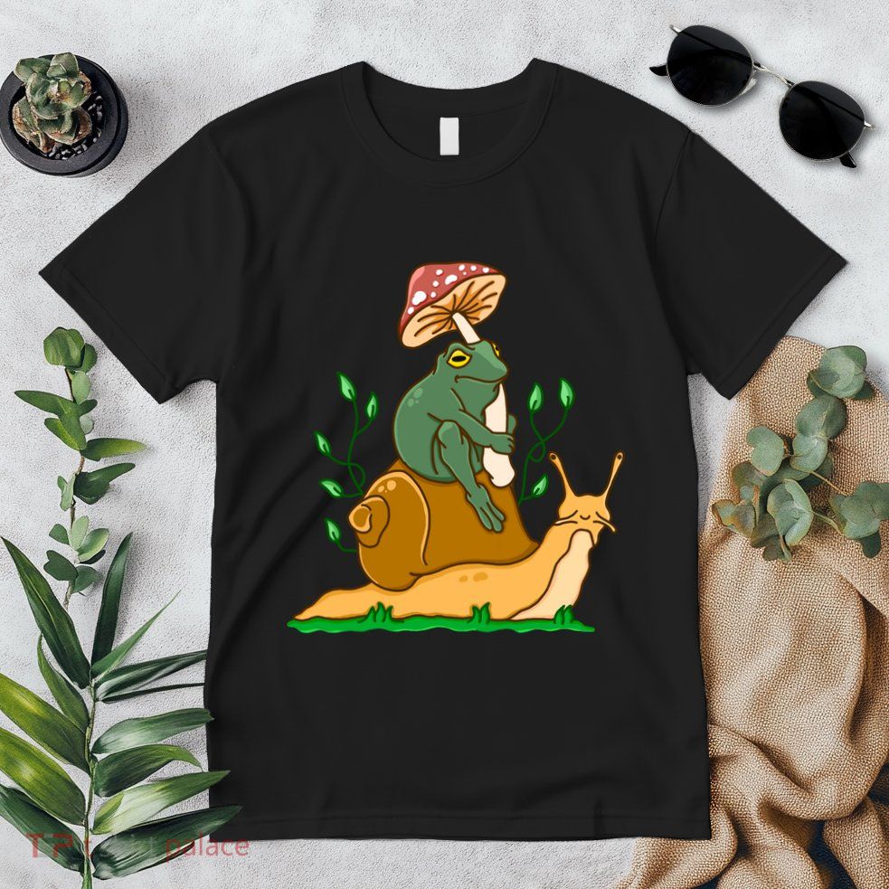 Cute Frog Riding A Snail A Whimsical Illustration Premium T-Shirt
