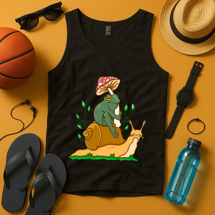 Cute Frog Riding A Snail A Whimsical Illustration Tank Top