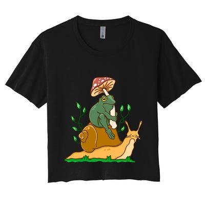 Cute Frog Riding A Snail A Whimsical Illustration Crop Top