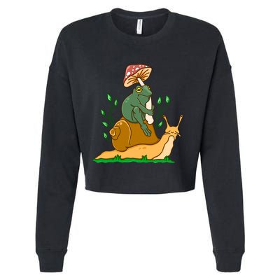 Cute Frog Riding A Snail A Whimsical Illustration Cropped Pullover Crew