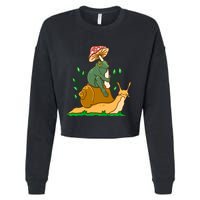 Cute Frog Riding A Snail A Whimsical Illustration Cropped Pullover Crew