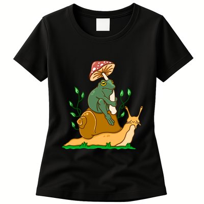 Cute Frog Riding A Snail A Whimsical Illustration Womens T-Shirt