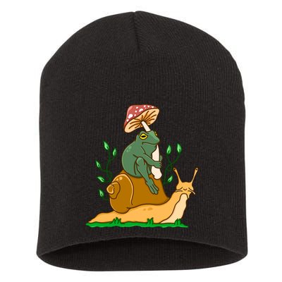Cute Frog Riding A Snail A Whimsical Illustration Short Acrylic Beanie