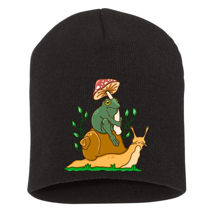 Cute Frog Riding A Snail A Whimsical Illustration Short Acrylic Beanie
